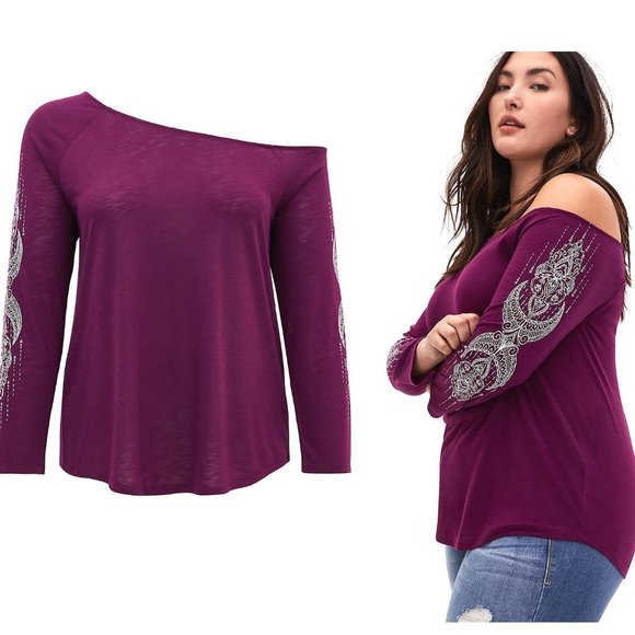 Torrid 3X New Henna Tattoo Sleeve Off Shoulder Tee